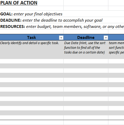 Action Plan Template in Excel Business Templates